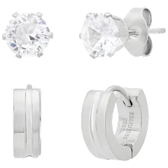 Steeltime Ladies Simulated Diamond Studs & Huggie 2-Piece Earring Set