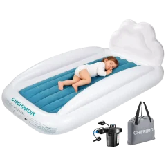 Cherimor Inflatable Toddler Travel Bed with Safety Sides and Air Pump