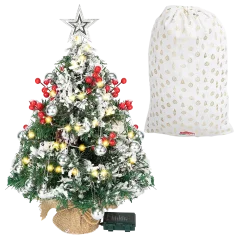 JoieDomi 24" Flocked Christmas Tree with String Lights and Ornaments