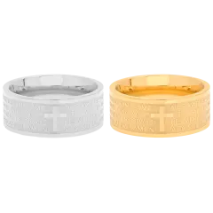 Steeltime Set of 2 "Our Father" Prayer 18k Gold Plated & Stainless Steel Rings