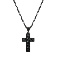 Iron Saints Stainless Steel Cross Pendant with Black Cubic Zirconia Stones
