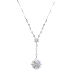 Saffron 13ct Moissanite Rainbow Halo Pendant Necklace Sterling Silver