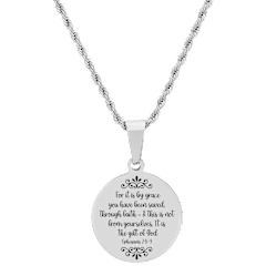 Steeltime Ladies Stainless Steel Ephesians 2:8-9 Verse Pendant