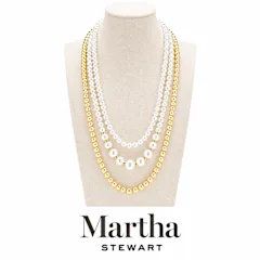 Martha Stewart Three Strand Pearl and Ball Gold Necklace