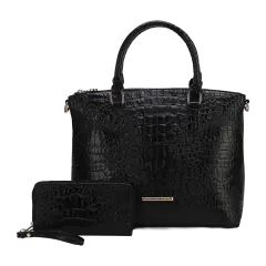 MKF Collection Liora Solid Vegan Crocodile Embossed Tote Bag Set by Mia K.