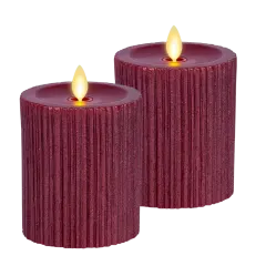 2-Pack: Luminara Indoor Ribbed Metallic Furrow Unscented Moving Flame Pillar
