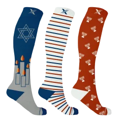 3-Pack: Extreme Fit Hanukkah Celebration Knee High Compression Socks