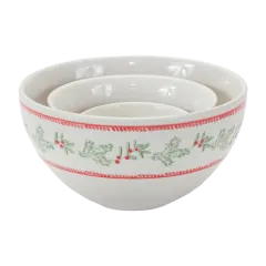 Melrose International Set-of-3 Stoneware Mistletoe Bowls