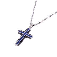 Iron Saints Men's Stainless Steel Layered Cross Necklace with Box Chain