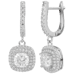 Savvy Cie Moissanite Cushion Shape 2.50 Carat TW Double Halo Lever Back Earrings