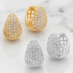 Steeltime Set of 2 Simulated Diamond Cluster Brass Huggie Hoop Earrings