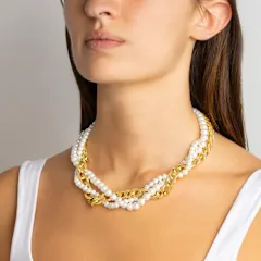 Martha Stewart Four Twisted Strand Pearl and Chain Gold Necklace 20-23"