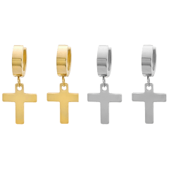 Steeltime Set de 2 Aretes Colgantes de Cruz