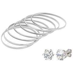 Steeltime Set of 7 Bangles with Simulated Diamond Earrings