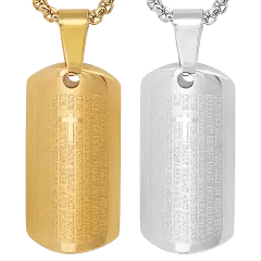 Steeltime Set of 2 "Our Father" Prayer Dog Tag Pendants