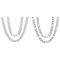 2-Pack: Steeltime Men's Accented Figaro & Cuban Link Necklaces