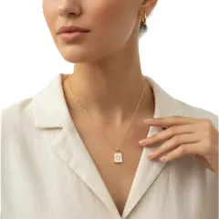 Saffron Initial Letter Frame Pendant Necklace with Mother of Pearl Inlay