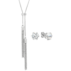 Steeltime Ladies Double Tassel Necklace & Simulated Diamond Earrings