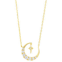 Savvy Cie Cubic Zirconia Moon & Star Necklace