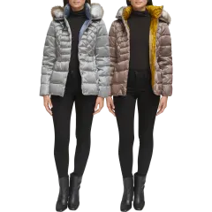 Kenneth Cole Women's Puffer with Fur Trimmed Hood