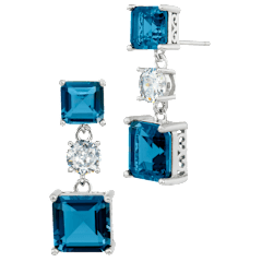 Savvy Cie Step Cut 3-Stone London Blue Cubic Zirconia Drop Earring