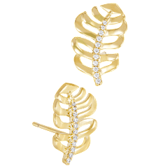 Savvy Cie Gold Plated Cubic Zirconia Leaf Earrings