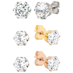 Paquete de 3: Steeltime Studs con Diamante Simulado Variados