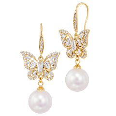 Savvy Cie Butterfly Huggie Drop Earrings with Faux Pearl