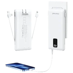 Batería Portátil Charmast de 10,000 mAh con Cables Integrados y Enchufe de Pared