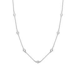 Rachel Glauber Rose Cut Simulated Diamond Link Necklace 14k White Gold Plated