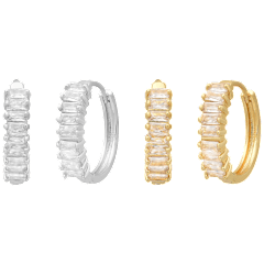 Steeltime Ladies 18K Two-Tone Simulated Diamond Huggie Earring Set