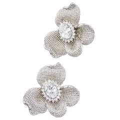 Savvy Cie Floral Button Earrings with Cubic Zirconia Center