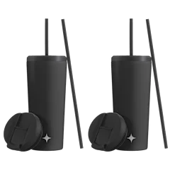 2-Pack: JoyJolt 20oz Vacuum Insulated Tumblers with Straw & Flip Lids