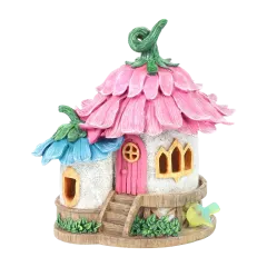 Exhart Solar Fairy House with Flower Roof and Bird