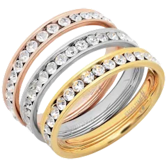 Steeltime Ladies Tritone Stainless Steel Simulated Diamond 3-Piece Ring Set