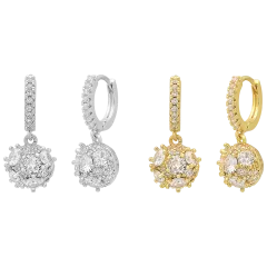 Steeltime Simulated Diamond Fire Ball Dangle Drop Huggie Hoop Earrings Set