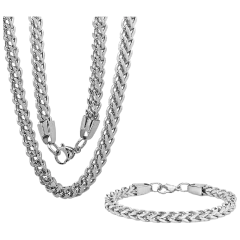 Steeltime Juego de Collar y Pulsera de Eslabones de Acero Inoxidable