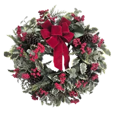 26" Cordless Winter Holly & Berries Wreath