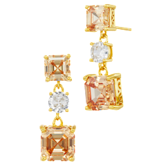 Savvy Cie Step Cut 3-Stone Champagne Cubic Zirconia Drop Earring