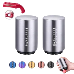 2-Pack: BARSUPPLY Push Down Automatic Magnetic Beer Bottle Opener & Cap Gun Set