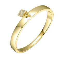 Rachel Glauber Simulated Diamond Padlock Charm Stacking Bracelet 14k Gold Plated