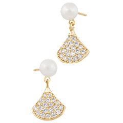 Savvy Cie Faux Pearl Dangling Earrings with Pave Fan