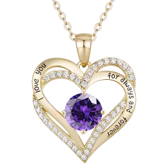Rachel Glauber Layered ''I Love You'' Simulated Diamond Amethyst Hearts Pendant