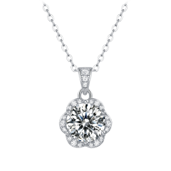 Stella Valentino Collar Colgante Flor con Halo y Moissanita 2.0 Quilate TW