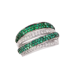 Savvy Cie Genuine Emerald and White Topaz 1.76 Carat TW Wide Band