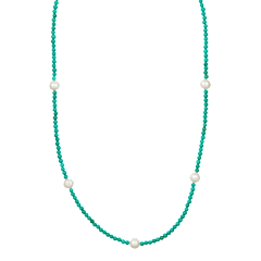 Savvy Cie Turquoise & Faux Pearl Station Necklace