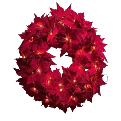 26" Cordless Everglow Poinsettia Wreath