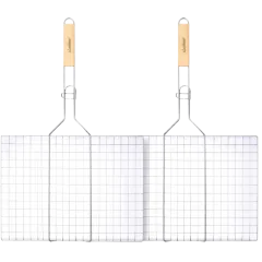 Paquete de 2: J&V Textiles Canasta para Parrilla de Acero Inoxidable con Mango de Madera