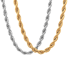 Steeltime Men's Stainless Steel & 18K Gold Plated Rope Chain Necklace Set