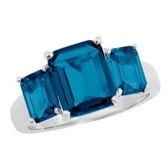 Savvy Cie Emerald Cut London Blue Cubic Zirconia 3-Stone Ring
